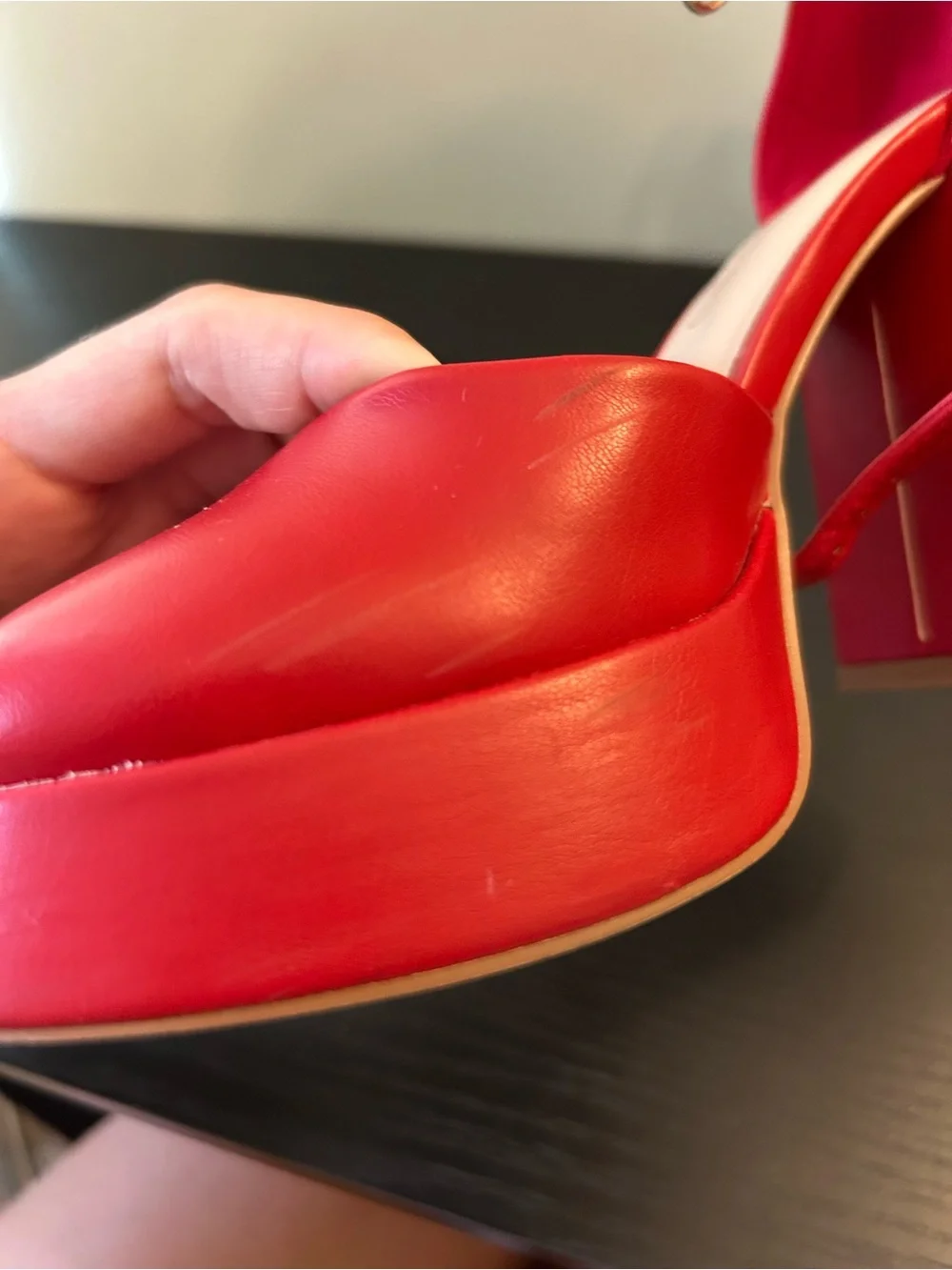 Dream Pairs Red Platform Almond-Toe Ankle-Strap Pumps